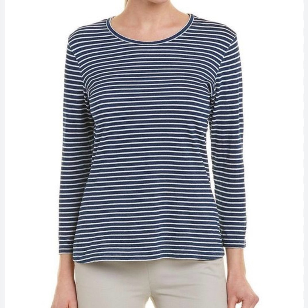 J McLaughlin navy and white stripe 3/4 shirt cotton size large